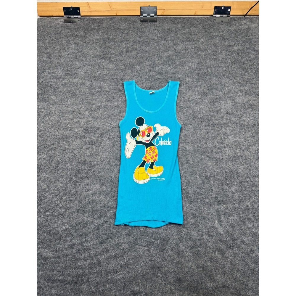 Vintage Velva Sheen Mickey Mouse Colorado Tank Top Blue‎ Ribbed Graphic Medium